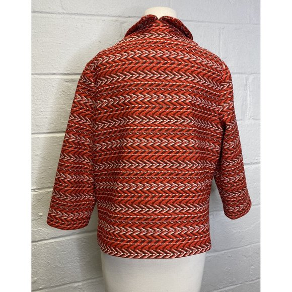 VTG Amy Adams Knits Womens Jacket 70s Boho Swing Collar Red Chevron Medium - Picture 5 of 11